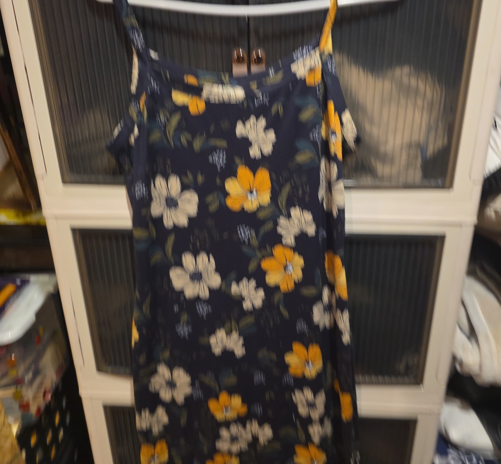 Navy Floral Slip Mini Dress with Yellow & White Blooms